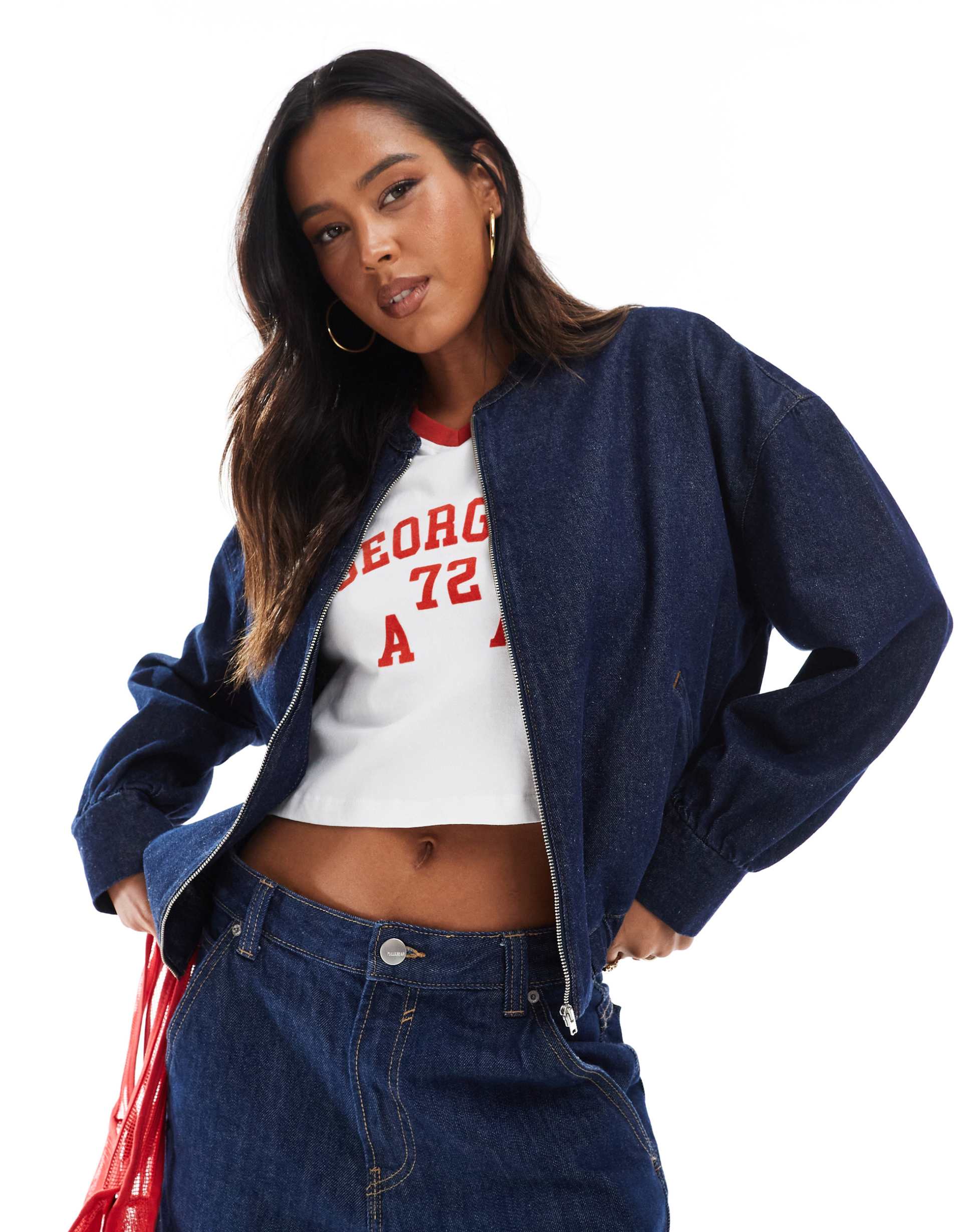 asos design oversized denim bomber jacket in indigo
