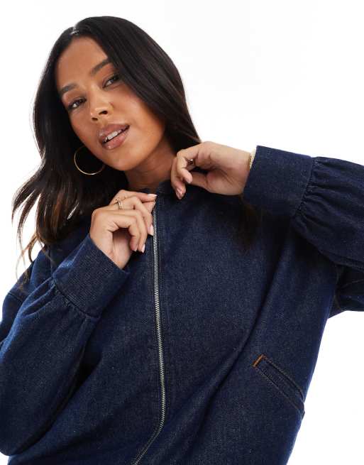 ASOS DESIGN oversized denim bomber jacket in indigo, 3 of 4