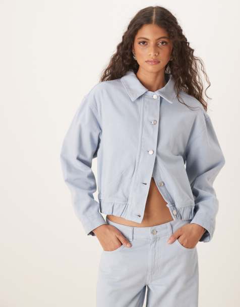 ASOS DESIGN oversized denim bomber jacket in pastel blue - view 1
