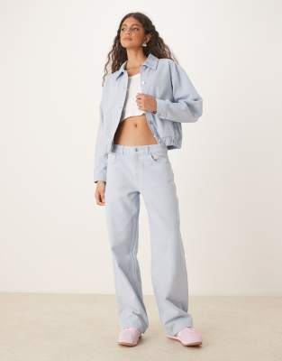 Asos Design Oversized Denim Bomber Jacket In Blue