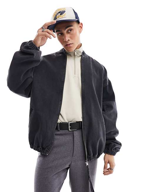 ASOS DESIGN oversized denim bomber jacket with shoulder ASOS DESIGN oversized denim bomber jacket with shoulder