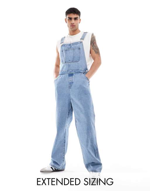 ASOS DESIGN oversized denim dungarees in mid wash blue