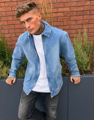 ASOS Oversized Denim Jacket In Teal in Green for Men