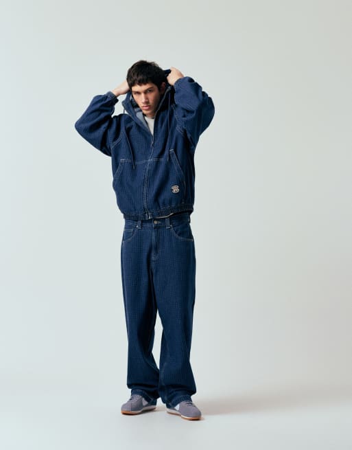 ASOS DESIGN - Oversized denim hoodie in blauw met ruit, deel van co-ord set, 2 van 5