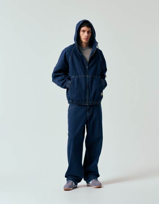 ASOS DESIGN - Oversized denim hoodie in blauw met ruit, deel van co-ord set, 3 van 5