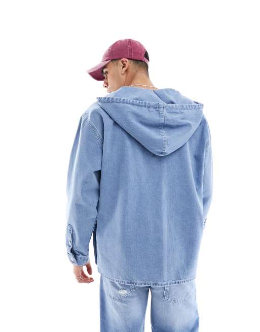 ASOS DESIGN oversized denim hoodie in mid blue, 2 of 4