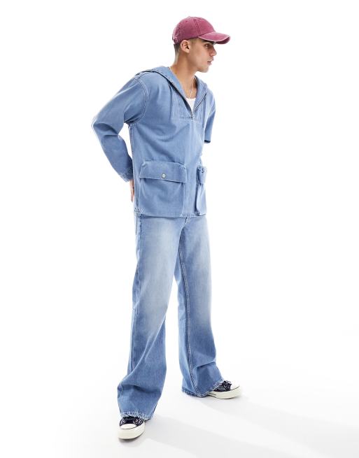ASOS DESIGN oversized denim hoodie in mid blue, 3 of 4