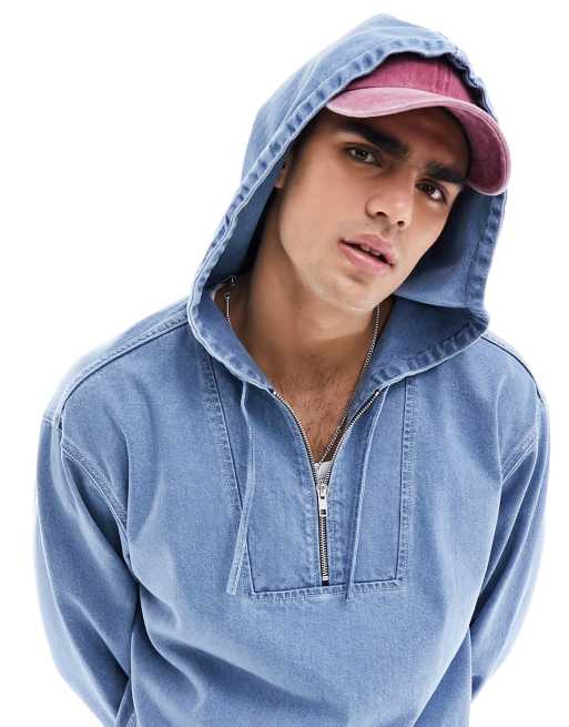 ASOS DESIGN oversized denim hoodie in mid blue, 4 of 4