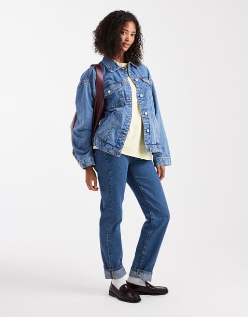 ASOS DESIGN - Oversized denim jack in jaren 90-stijl in mid-wash blauw, 3 van 4