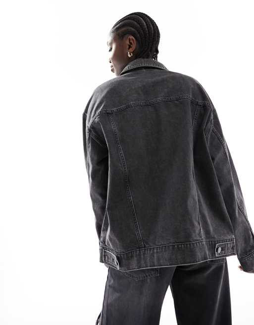 ASOS DESIGN - Oversized denim jack in jaren 90-stijl in zwart met wassing, 4 van 4
