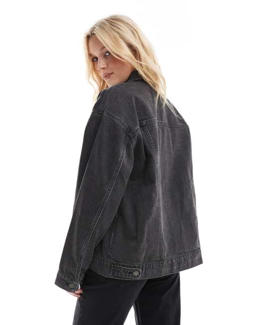 ASOS DESIGN - Oversized denim jack in jaren 90-stijl in zwart met wassing, 2 van 4