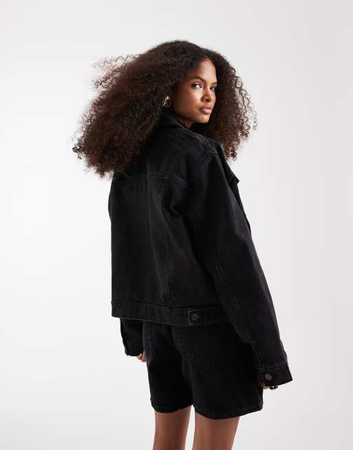 ASOS DESIGN - Oversized denim jack in jaren 90-stijl in zwart, 3 van 4