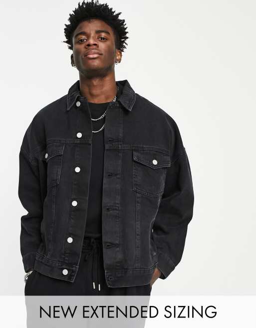 ASOS DESIGN - Oversized denim jack in zwart met wassing