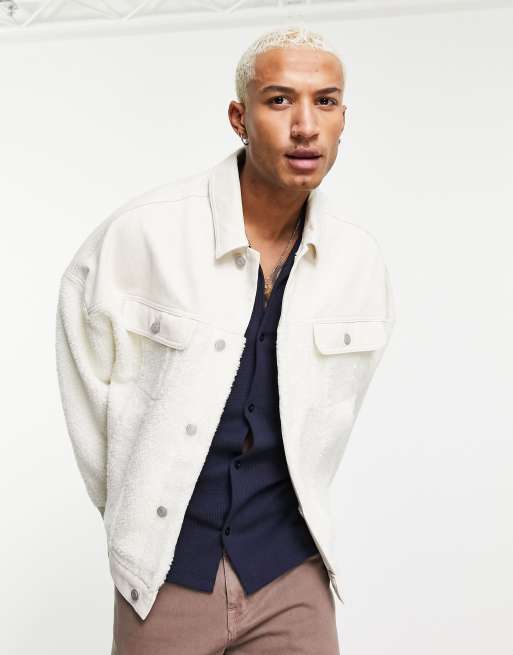 ASOS DESIGN - Oversized denim jack met gestikte borgvlakken in wit