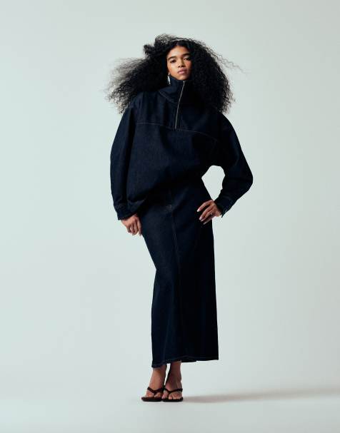 ASOS DESIGN - Oversized denim jack met opstaande boord in indigo, deel van co-ord set - view 1