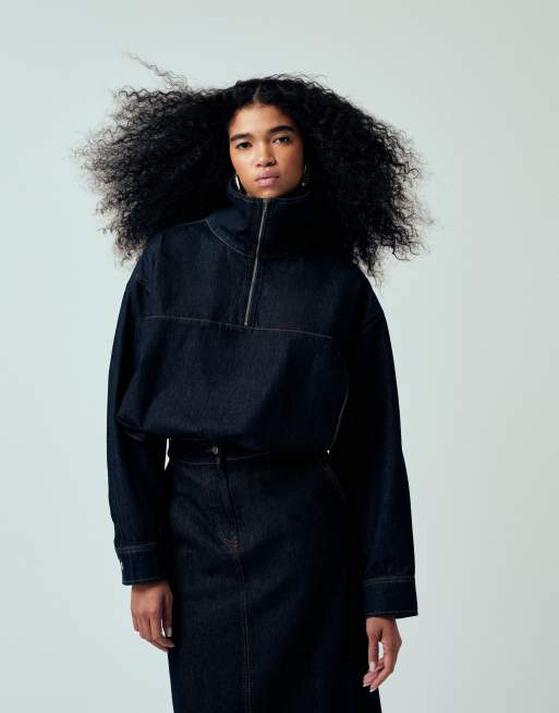 ASOS DESIGN - Oversized denim jack met opstaande boord in indigo, deel van co-ord set, 2 van 4