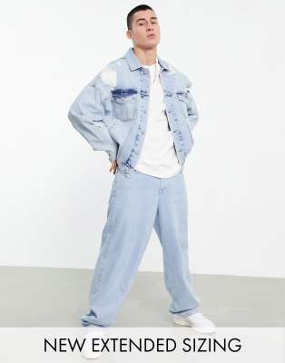 ASOS DESIGN - Oversized denim jack met scheuren in jaren 90-stijl in blauw  met lichte wassing | ASOS
