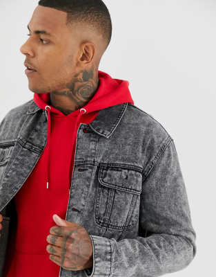 red acid wash denim jacket