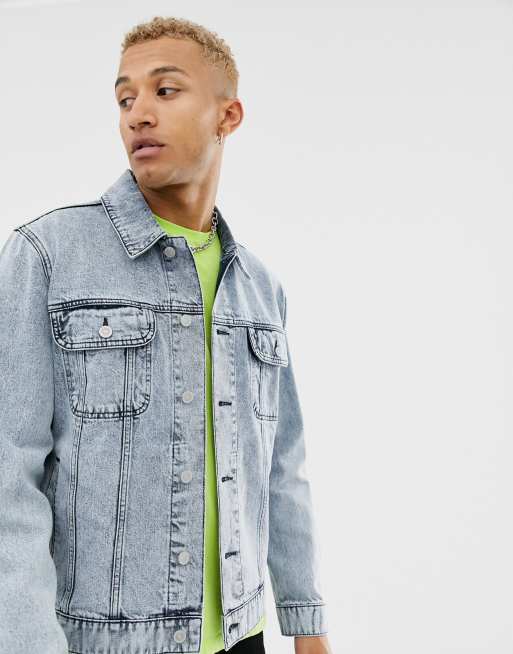 ASOS Asos Denim Jacket with Acid Wash in Purple for Men