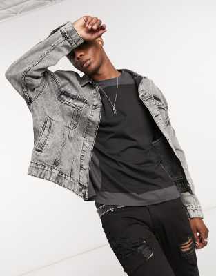 Asos Design Oversized Denim Jacket In Black Acid Wash ModeSens