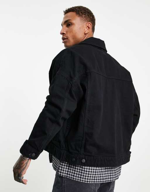 Mens oversized denim jacket on sale black