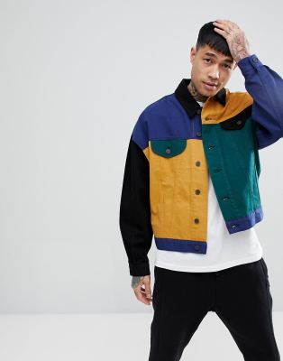 asos design x glaad & denim jacket in color block