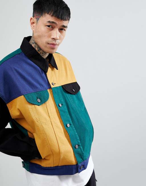 Denim jacket color block discount