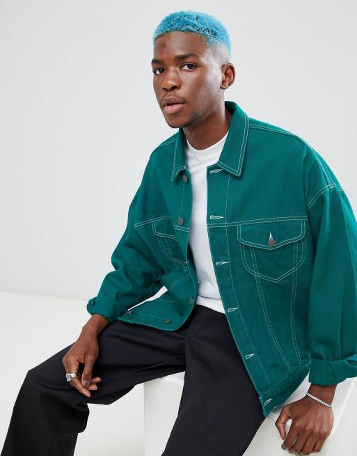 Oversized green cheap denim jacket