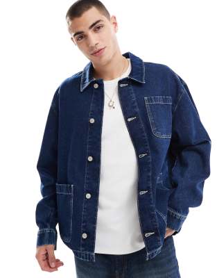 oversized denim jacket in indigo-Blue