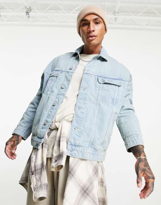 ASOS Design Padded Oversized Denim Jacket in Light Blue