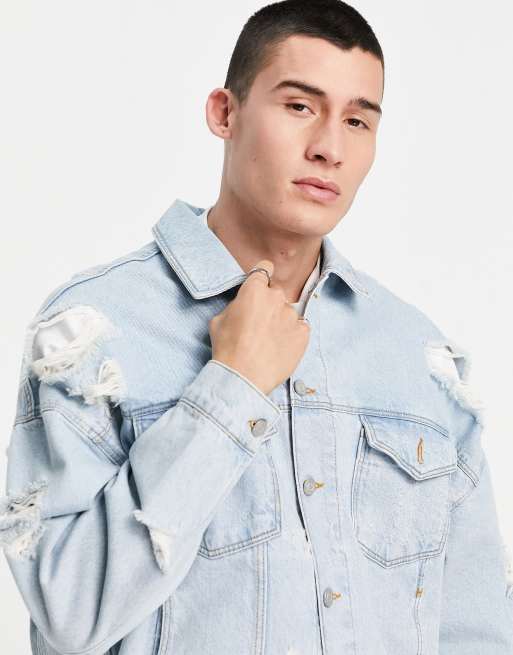 ASOS DESIGN oversized denim jacket in mid wash blue