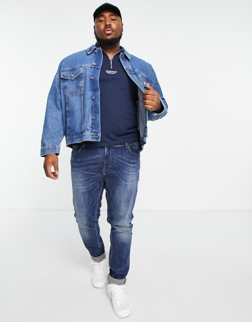 ASOS Denim Jacket With Cut Off Sleeve in Mid Wash