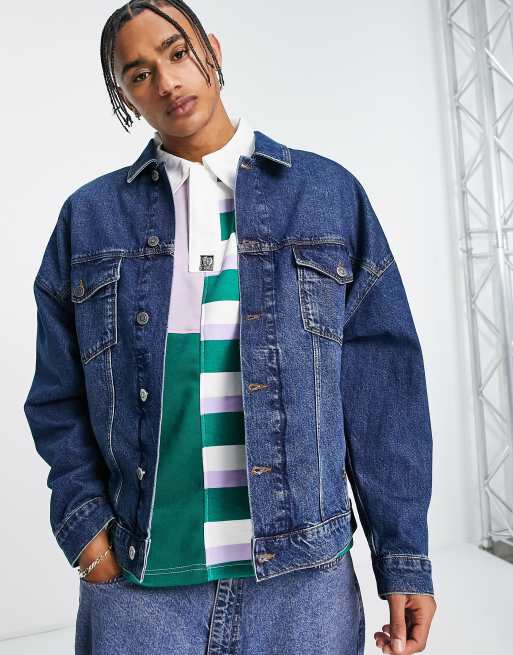 Asos Design Oversized Denim Jacket In Vintage Dark Wash Asos