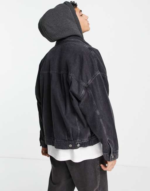 Oversized jean jacket cheap with hoodie