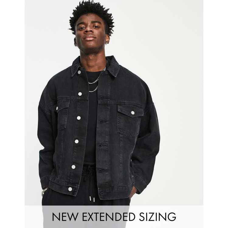 Black Washed Snow Washed Oversized Denim Jacket