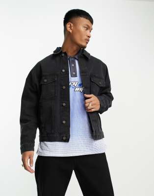 Asos Design Oversized Denim Jacket In Washed Black