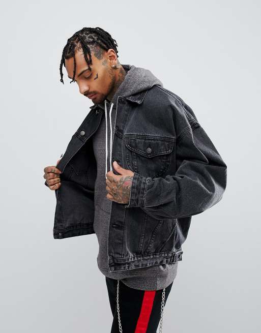 Black washed outlet out denim jacket