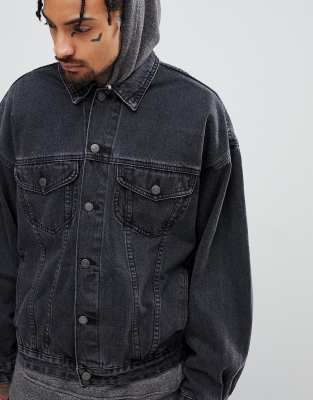 oversized washed black denim jacket