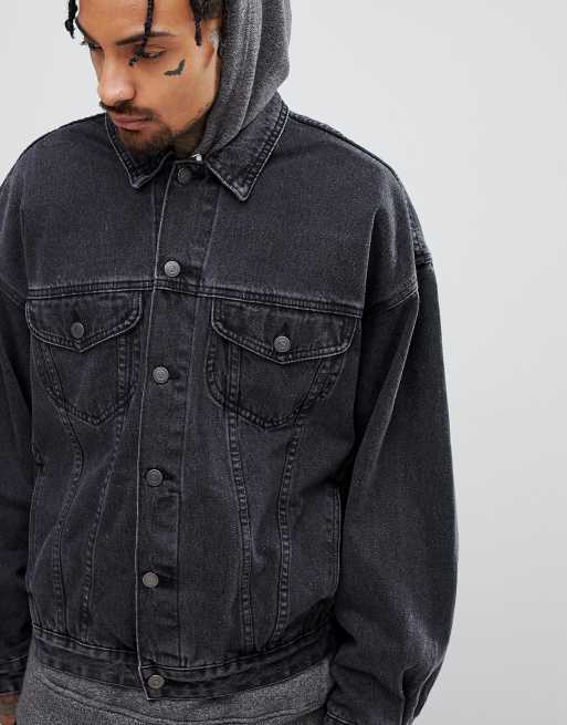 Asos oversized black denim jacket sale