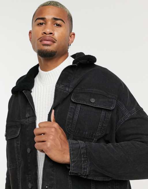 ASOS Oversized Denim Jacket In Black With Patches