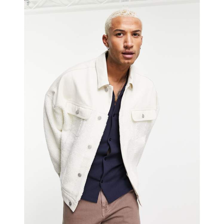 ASOS DESIGN oversized denim jacket with sherpa cut and sew in