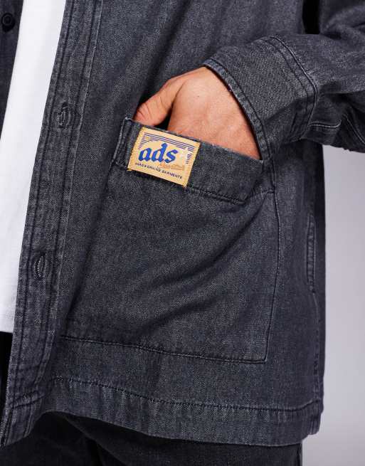 ASOS DESIGN oversized denim look shirt with badge detail in washed black, 5 of 5