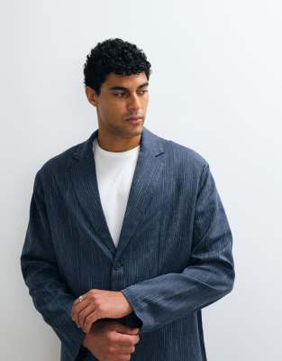 Asos Design Oversized Denim Look Suit Jacket In Blue