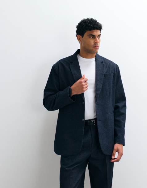 ASOS DESIGN oversized denim look suit jacket in navy - view 1