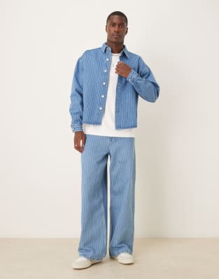 asos ASOS DESIGN oversized denim overshirt co-ord with super baggy jeans in stripe