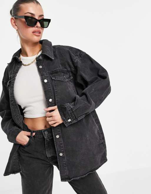 ASOS DESIGN - Oversized denim overshirt in zwart met wassing