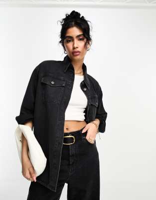 ASOS DESIGN oversized denim shacket in washed black | ASOS