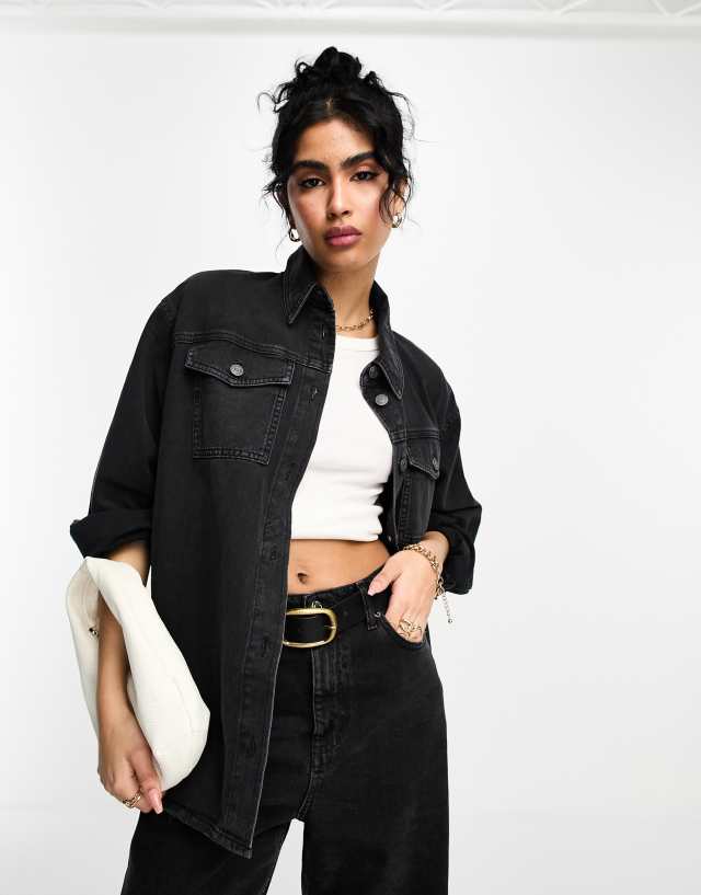 ASOS DESIGN oversized denim shacket in washed black