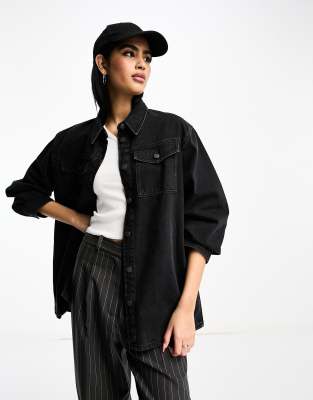 ASOS DESIGN Oversized Denim Shacket In Washed Black | ASOS