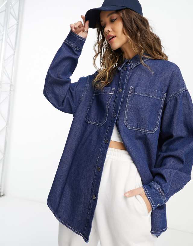 ASOS DESIGN oversized denim shirt in blue rinse wash